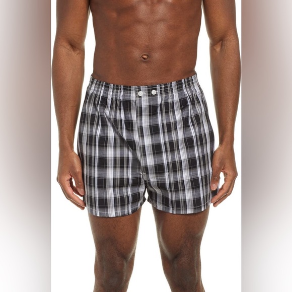 3-Pack NORDSTROM 100% Cotton Classic Fit Woven Boxer in Black-White Plaid Plack - Picture 1 of 14